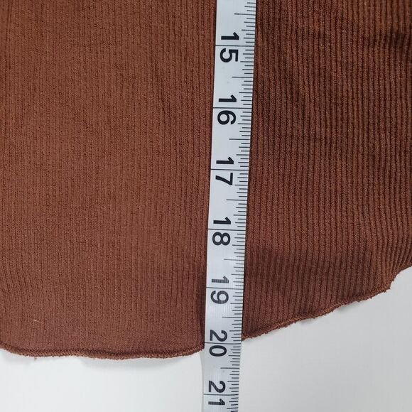 Free People Women's Shirt Medium Brown Long Sleeve Henley Ribbed V-Neck Basic - Picture 8 of 9